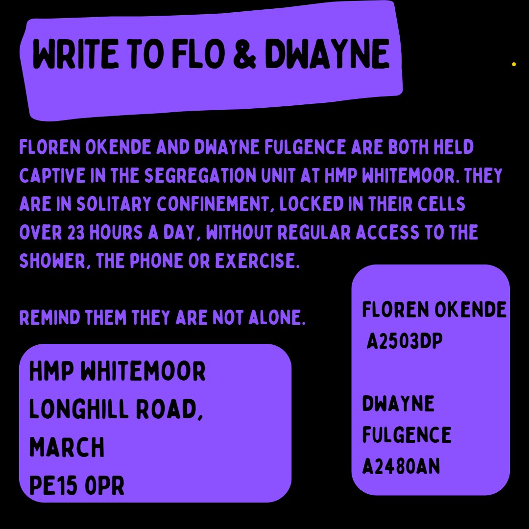 HMP Whitemoor are stopping mail, because they are sadistic and they know how much it is lifting Dwayne &amp; Flo. 

Please, keep those letters coming! 

Fuck HMP today &amp; everyday