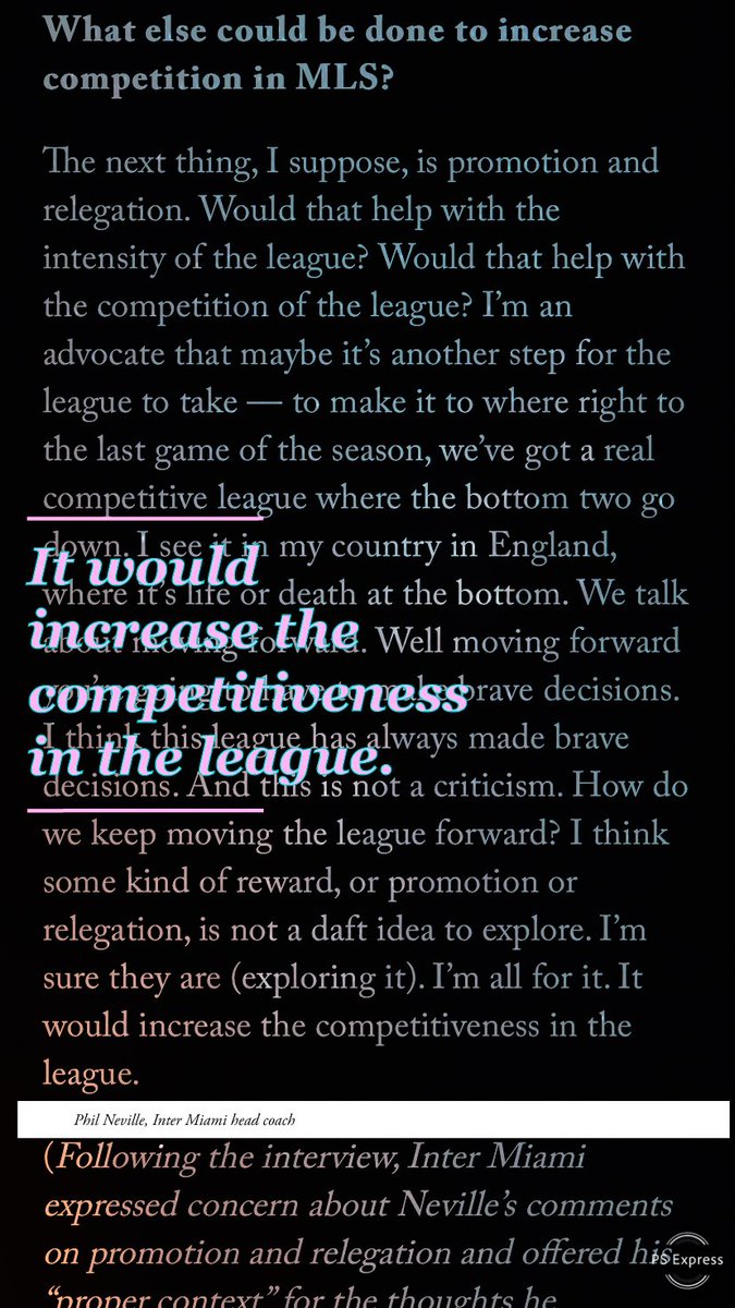 intermiamihoy's tweet image. Inter Miami head coach Phil Neville stated in an open Q&amp;amp;A that #prorel would increase competitiveness in @MLS  and the franchise forced him to issue a “corrective” statement and banned the journalists for asking the question! #authoritarian #propaganda #mls #InterMiamiCF
