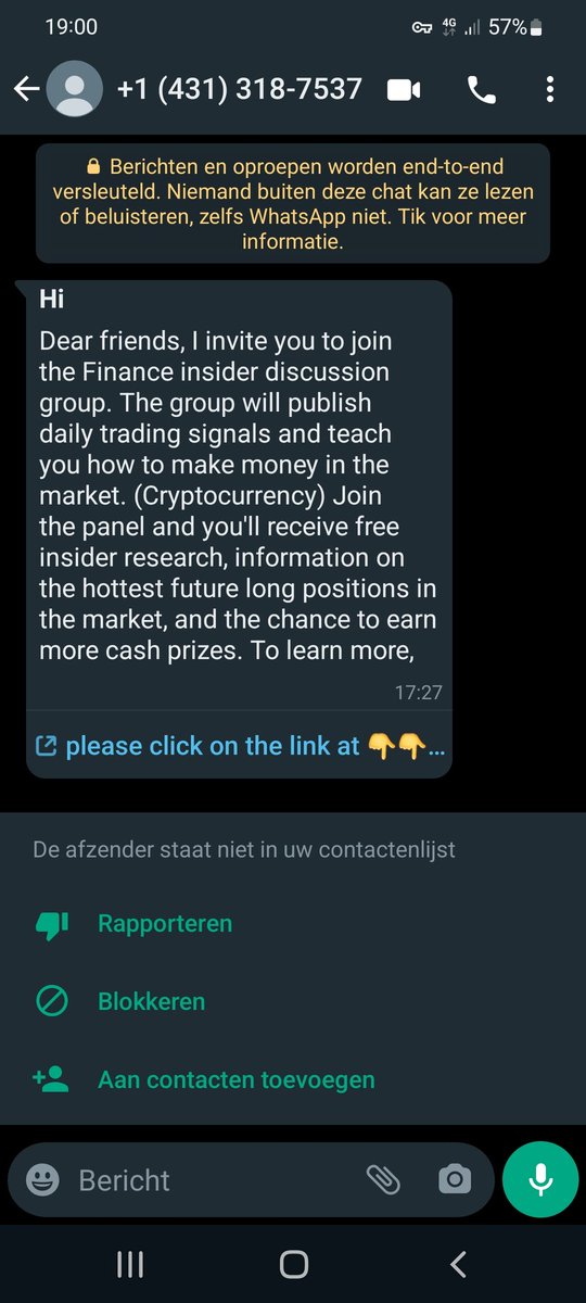 Dit lijkt me wel wat. Want van crypto word je rijk! Toch? Trap er niet in, klik niet op links in het bericht en verwijder het!