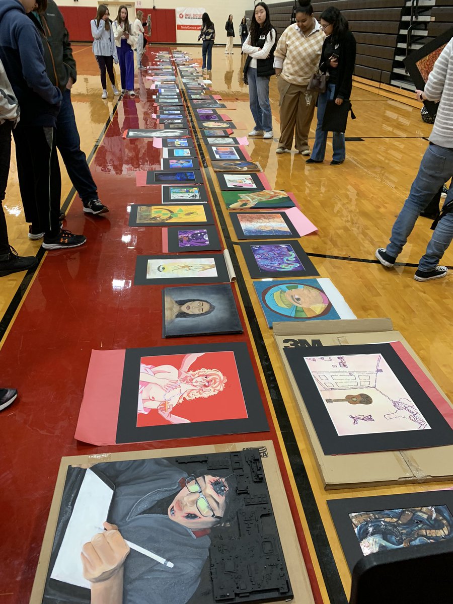 m_hauske's tweet photo. Artwork is being moved to the gym floor at Region 10S VASE! These works have earned a regional medal and could qualify for State #CHSArt #VASE2023 @CoppellHigh @CoppellFineArts https://t.co/pIcu6sd2Qd