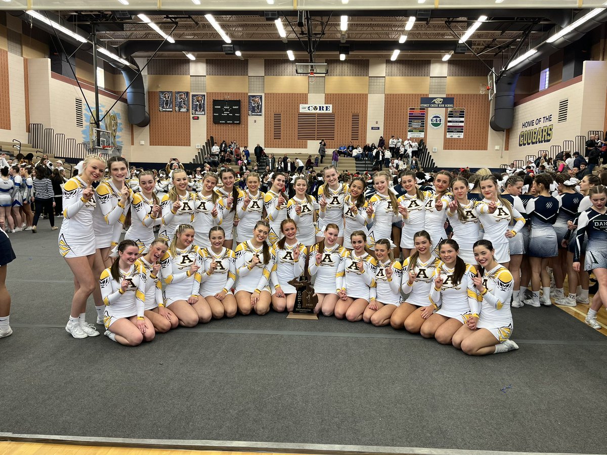Congratulations to your 2023 regional champions: <a href="/adams_cheer/">Rochester Adams Cheer 💍💍💍</a>. They will next compete at CMU in the state finals on Thursday, March 2nd at 6 PM. Highlanders rising! <a href="/MIPrepZone/">MIPrepZone</a> <a href="/OAAathletics/">OAA Athletics</a>