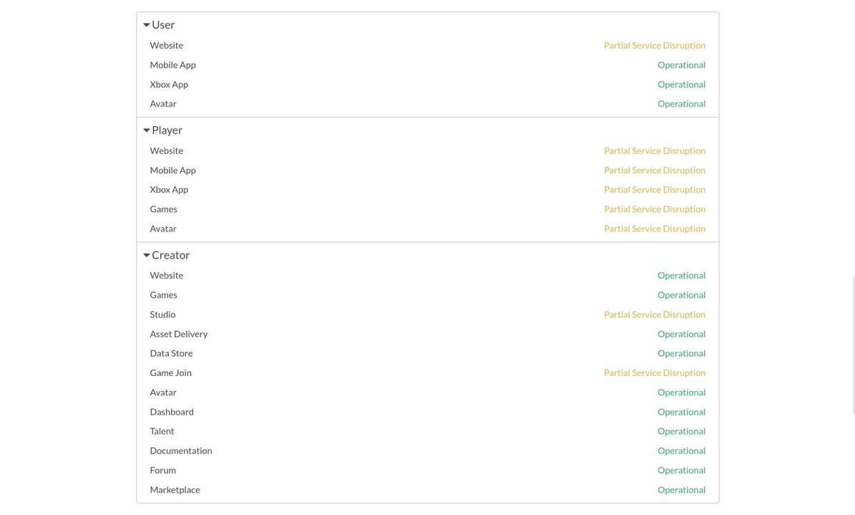 RobloxStatusESP's tweet image. Ya actualizo status.roblox.com, disrupcion segun Roblox Status en muchos componentes, te esta afectando?