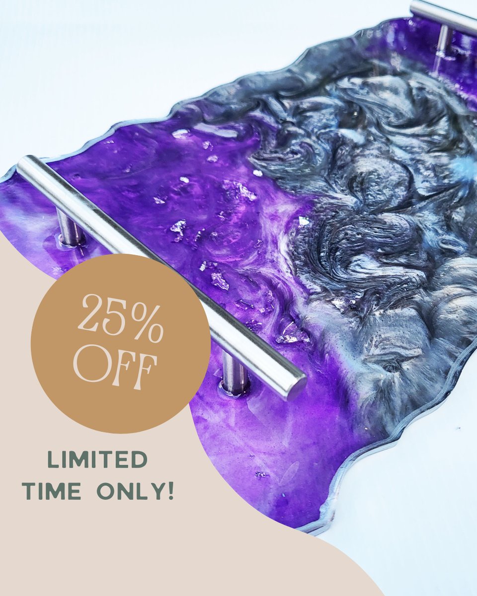 This is not a drill! We are dropping one of the best deals on our resin trays this month as a show of our appreciation for our stellar customers. 25% off select trays on Etsy. 

#dealalert #stealalert #etsysale #estyshop #resinart #resintrays #purpletray #silvertray #charcuterie