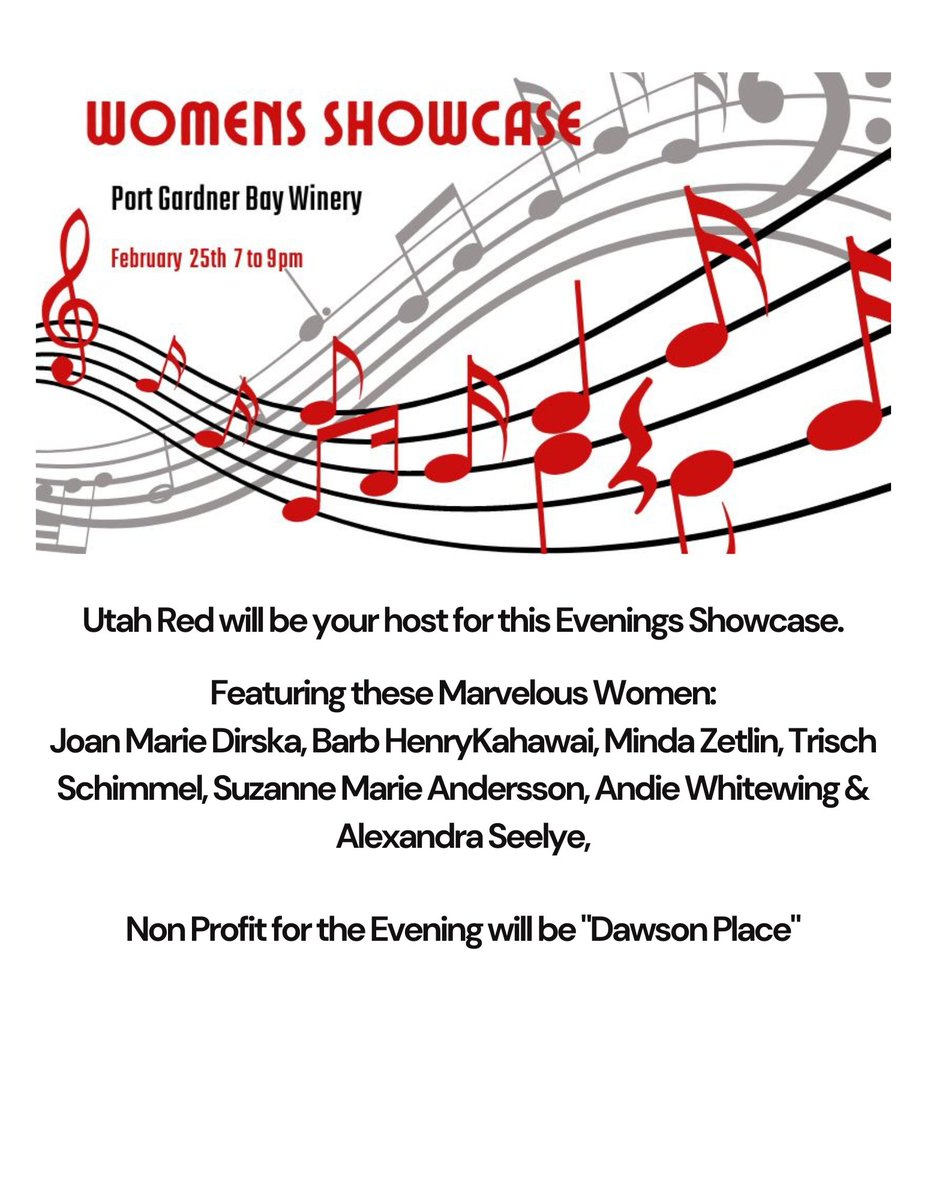 Happening today: The Women's Showcase at Port Gardner Bay Winery raising funds for Dawson Place! Thank you, Utah Red, for choosing Dawson Place Child Advocacy Center as your nonprofit for the event. #womenshowcase #musicfundraiser #everettwa