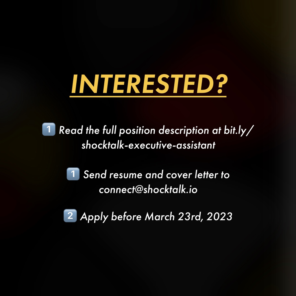 ShockTalk (@shocktalk__) on Twitter photo The Director of Training is a 3 month contract that will design, develop, and implement a culturally tailored peer training program.
Learn more: bit.ly/shocktalk-dire…
Send your resume and cover letter to connect@shocktalk.io
Deadline: March 23rd, 2023 The Director of Training is a 3 month contract that will design, develop, and implement a culturally tailored peer training program.
Learn more: bit.ly/shocktalk-dire…
Send your resume and cover letter to connect@shocktalk.io
Deadline: March 23rd, 2023