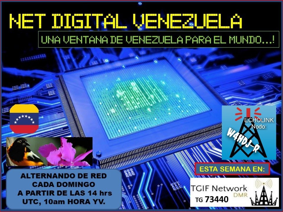 NetDigitalVzla's tweet photo. Una ventana de Vzla para el mundo, este Dom. 26/2 emision 355 a las 14z por el TG 73440 de #TGIFNetwork y por EchoLink (W4HDJ-R) @GREMPanama @FreedmrPeru @Freedmr_Panama @yv1aj_rcv @ARV_Caracas @RCDECHILE @EcuadorDxClub @YV5ARV @HamRadioYV @yv5ao #brandmeister #FreeDMR #dmr https://t.co/zySPyAaHT6