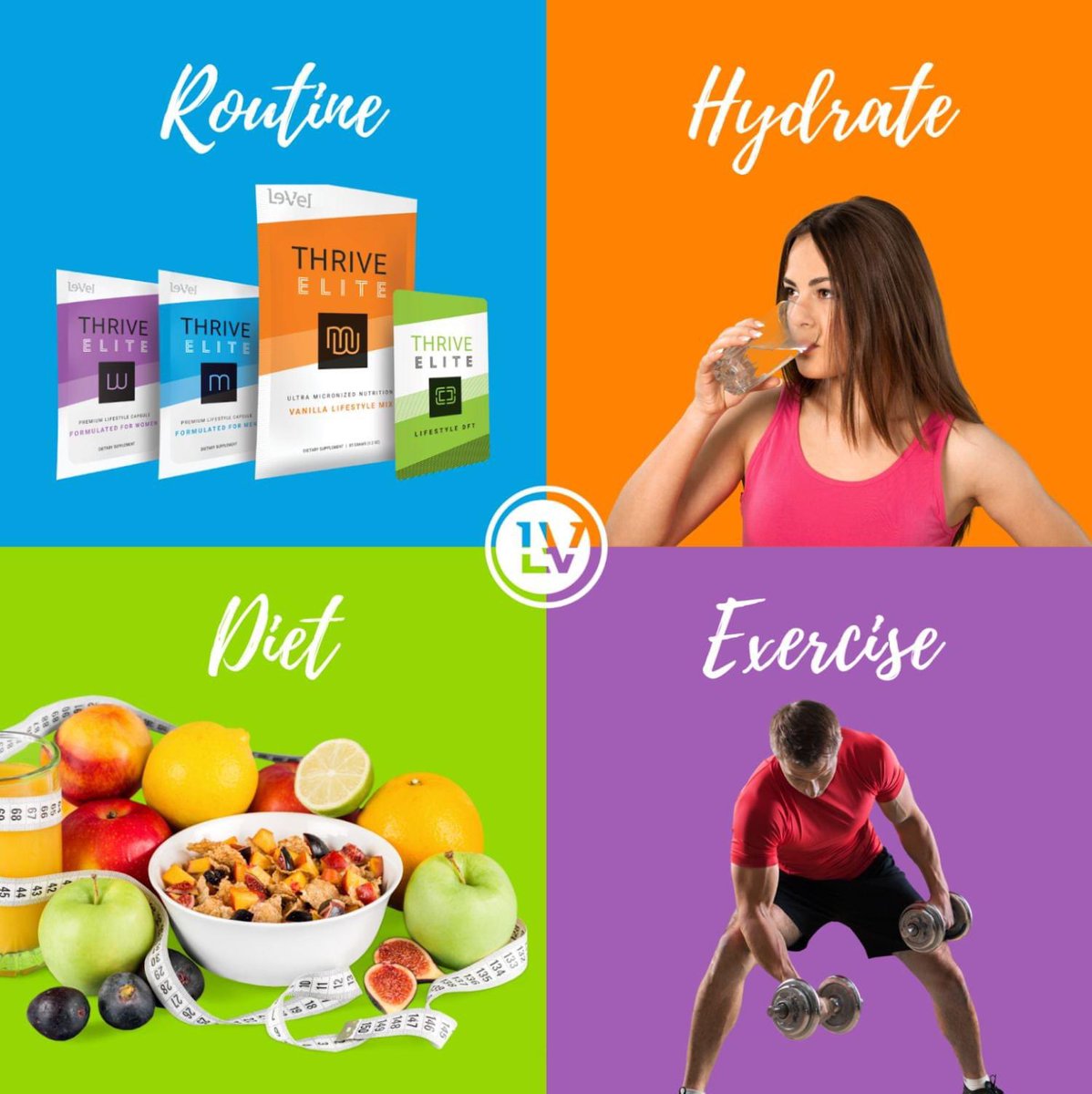 The perfect daily routine for reaching peak health levels: 
💚 Thrive’s #3SimpleSteps 
💦 Cut the sugary drinks & stay hydrated with water
🥗 Healthy, nutritious meals 
🏋️ A workout a day to keep the doctor away
ravsam.le-vel.com/Products