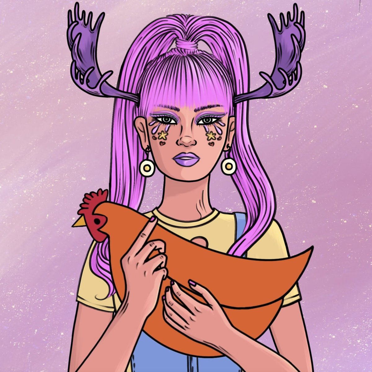 welcoming this lilac lovely to our coven, along with her familiar - rumored to be an adept in the magics of comfort and solace ✨🐓✨

a collab between <a href="/Rosewolf_artist/">Rosewolf -Speaker @ NFT-London & NFT-Tallinn</a> &amp; <a href="/therapetsNFT/">Therapets</a>, 
all proceeds to support mental health orgs this month 💜

app.manifold.xyz/c/therapetsros…