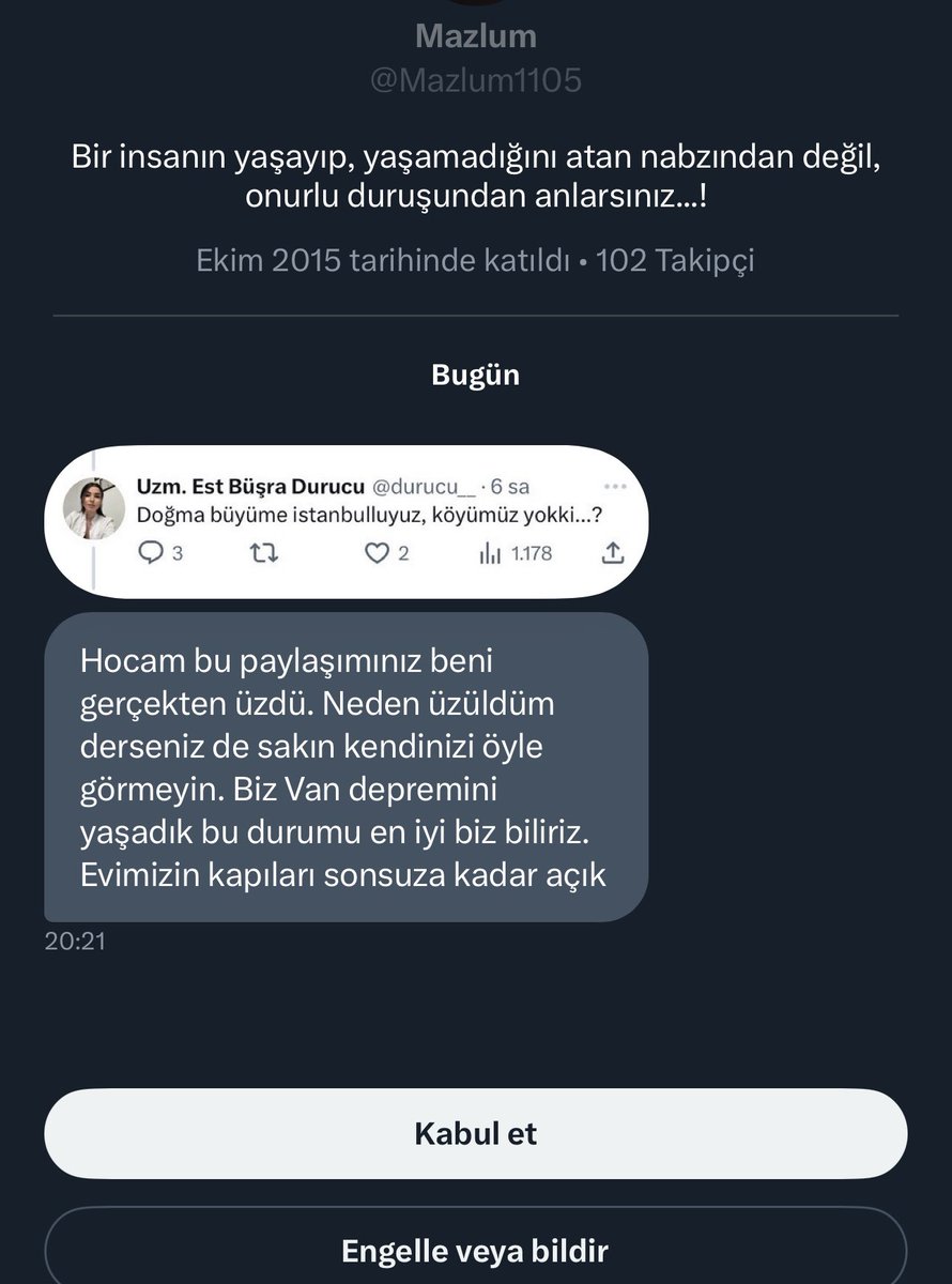 Bugün bana İstanbul'u terk etmek için ne bekliyorsunuz diyen bir Twitter kullanıcısına 'köyümüz yok ki nereye gidelim? 'demiştim. İşte o cevabıma böyle bir mesaj geldi bana... Van halkına selamlar olsun.. #KöpekleriToplayın #DevletUnutmaz #DemetÖzdemir Arçelik İstifa Ulan #niğde