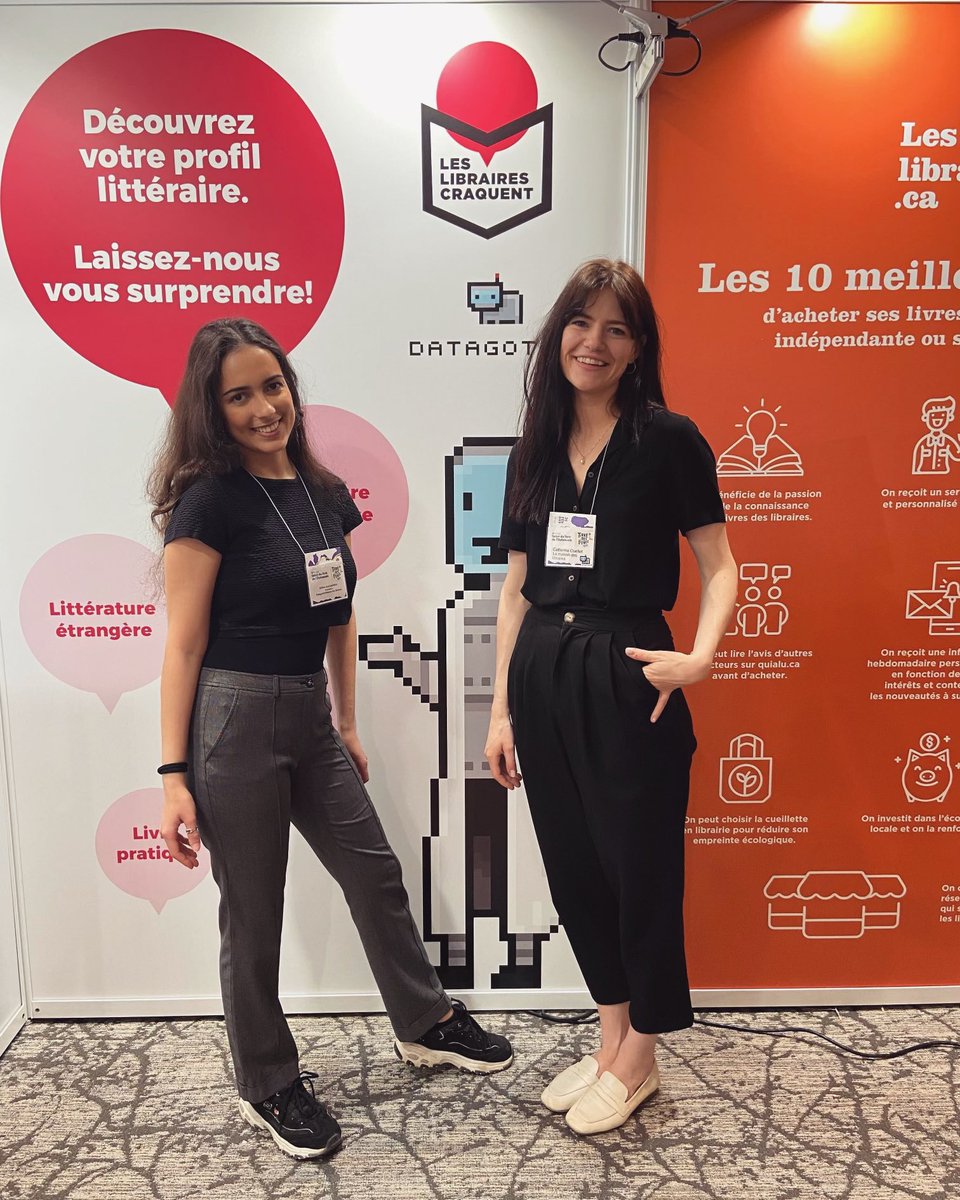 Léger-Datagotchi (@datagotchi_fr) on Twitter photo Une autre aventure pour DATAGOTCHI ! Notre équipe est au @Salonlivreout 🎢 dans le cadre du projet pilote en collaboration avec <a href="/les_libraires/">Les libraires</a> visant à prédire le genre littéraire d'après vos habitudes de vie ! 📚
@CLESSN
<a href="/Cath_Ouellet/">Catherine Ouellet</a> & <a href="/MariaGeorgeAlex/">Maria Alexandrov</a> Une autre aventure pour DATAGOTCHI ! Notre équipe est au @Salonlivreout 🎢 dans le cadre du projet pilote en collaboration avec <a href="/les_libraires/">Les libraires</a> visant à prédire le genre littéraire d'après vos habitudes de vie ! 📚
@CLESSN
<a href="/Cath_Ouellet/">Catherine Ouellet</a> & <a href="/MariaGeorgeAlex/">Maria Alexandrov</a>