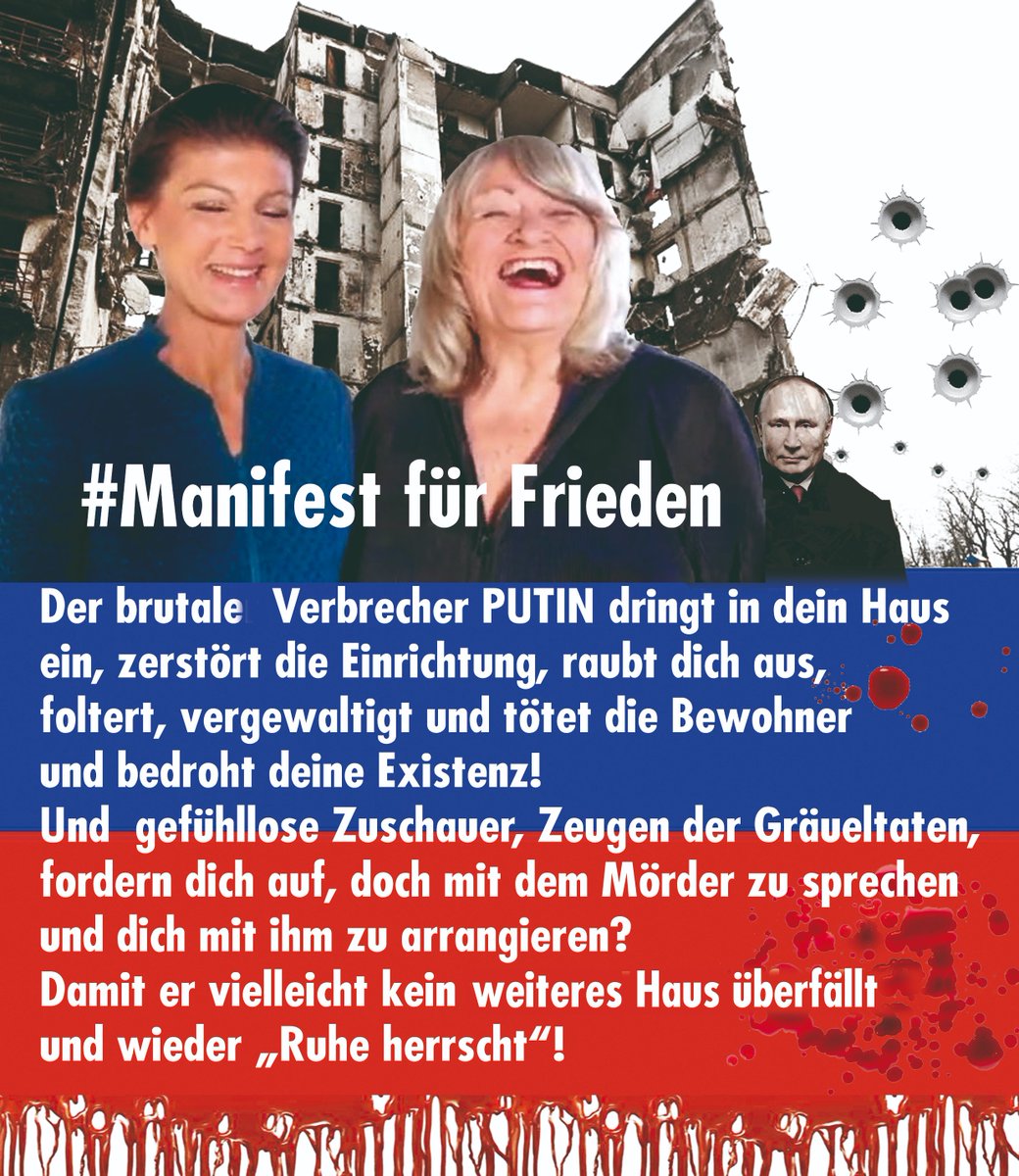 <a href="/wenig_worte/">wenig Worte</a> Schwamm drüber?
#Schwarzers Lösungsvorschlag, das Opfer soll seinem Peiniger entgegenkommen und all die unsäglichen Verbrechen, Zerstören, Foltern, Plündern, Vergewaltigen und Morden, all das entsetzliche Leid durch Putins sinnlosen Vernichtungskrieg gegen die Ukraine vergessen!