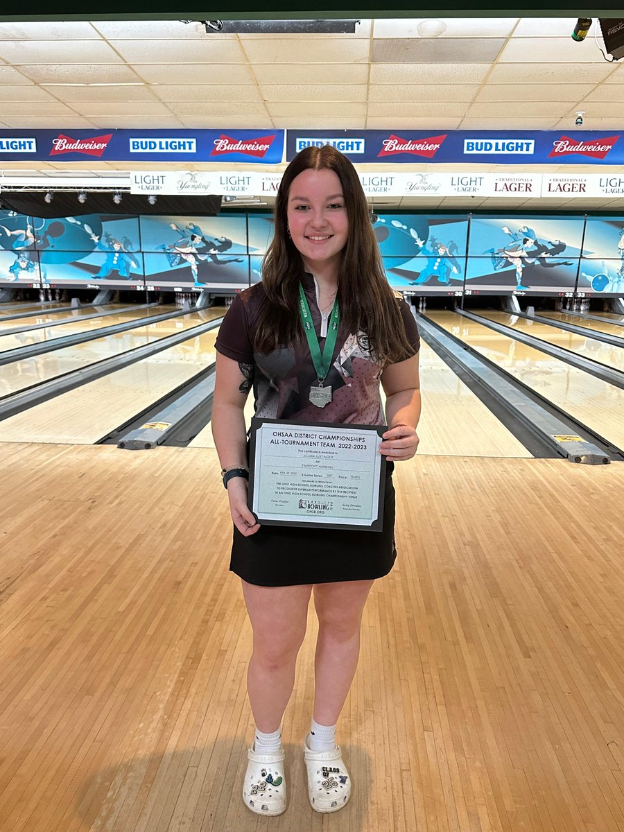 FairportBowling's tweet image. Congratulations sophomore Jillian Justinger on your ATT honors, 3rd place overall all D2 Districts with a 597 series.