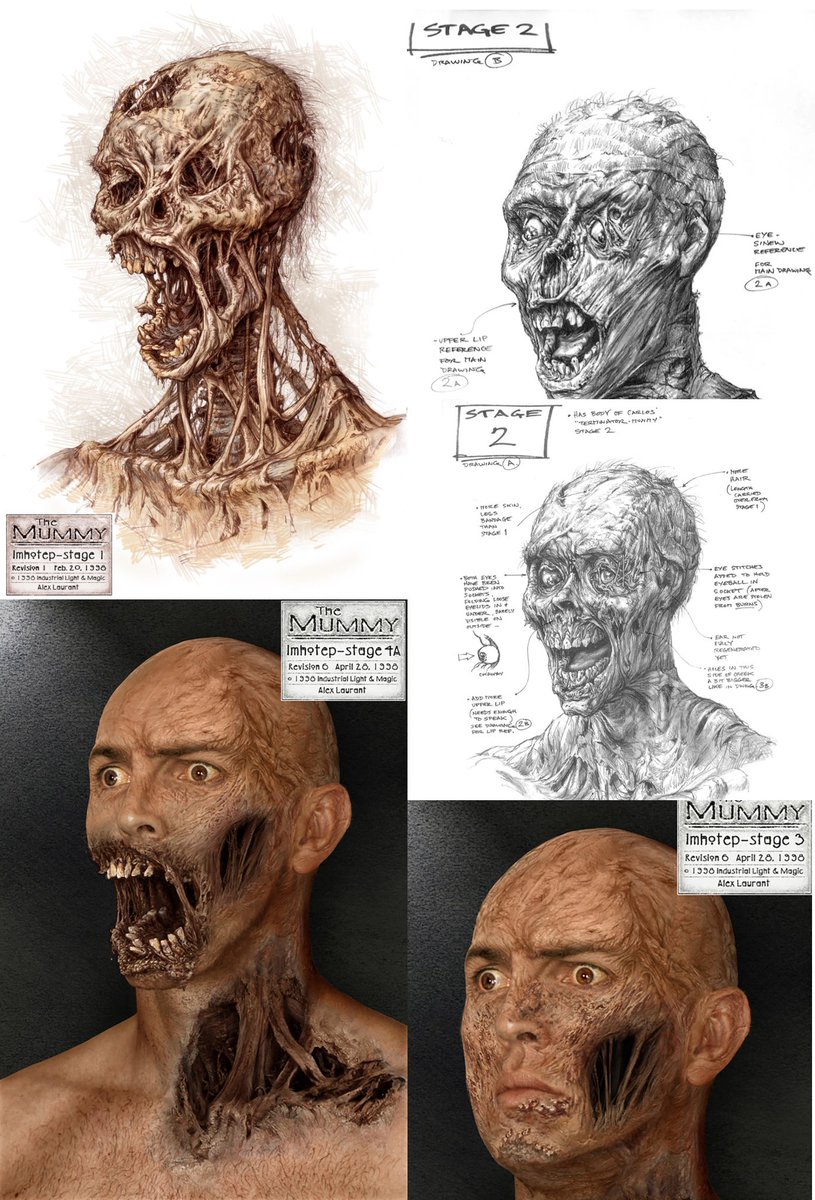 A look at the sketches \u0026 original vfx concept of Imhotep's regeneration in  The Mummy (1999), image size:815x1200