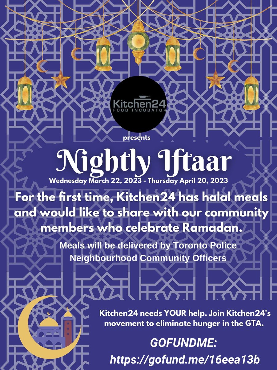 Meals for Ramadan to be enjoyed by community members in need. Donations to Kitchen24 will help us to provide these meals. Please donate at: gofund.me/16eea13b