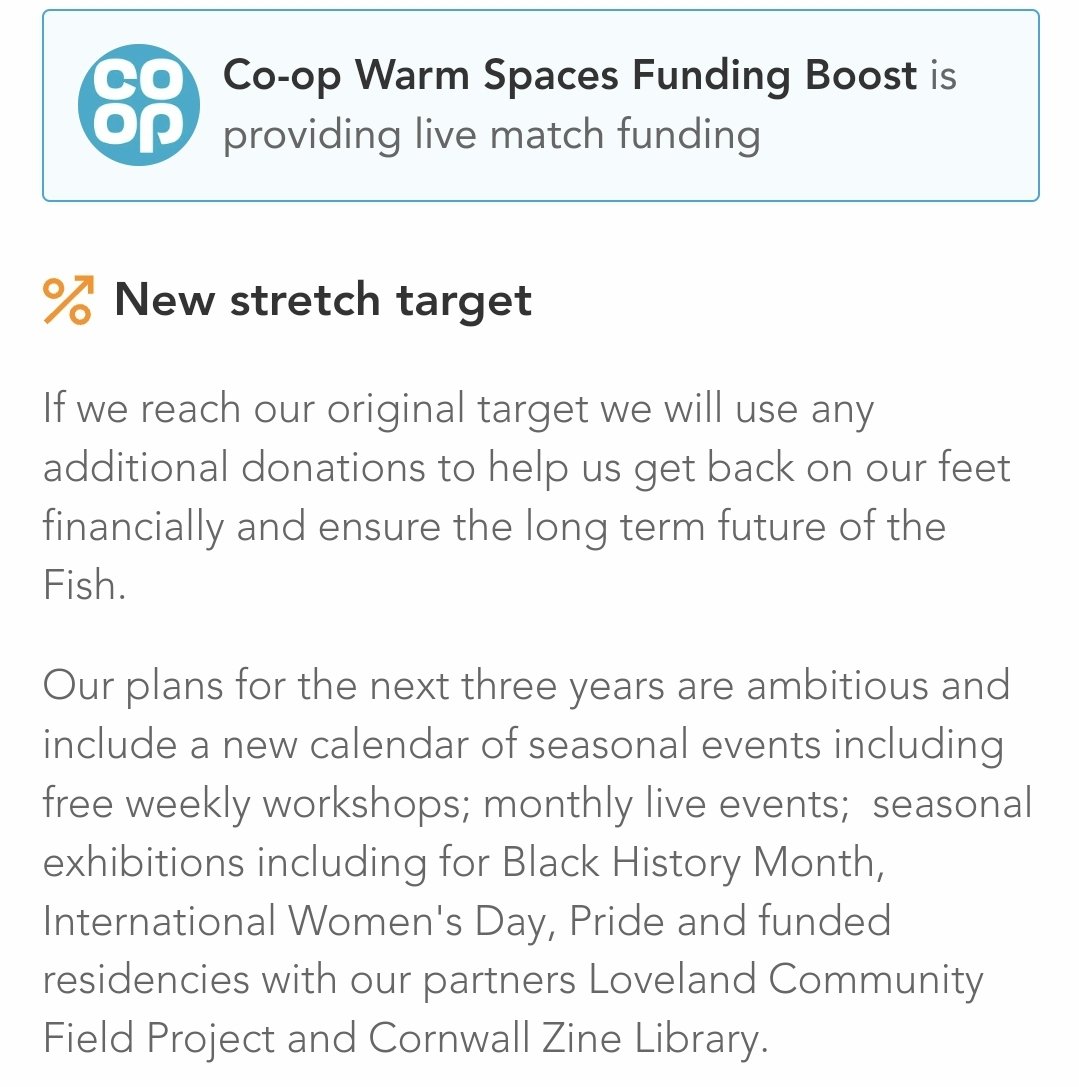 Great news! Today we hit the £5000 target which has secured the matchfunding from co-op that is included in this total. This has unlocked out £10000 stretch target, which is what we really need to keep afloat, especially in light of the fact our Arts Council bid was unsuccessful