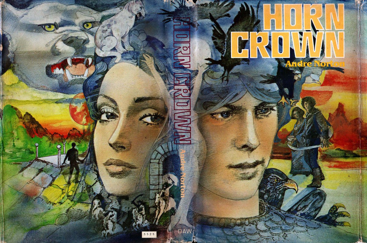 Ranaroth2's tweet photo. Andre Norton, Horn Crown, DAW., Cover: Jack Woolhiser. Book Club edition, gutter code L29 on p.210 indicates a printing in July 1981. High Hallack series no. 1. #BookCover #AndreNorton #JackWoolhiser #Daw #horn #crown #HighHallack #BookClub #70sscifiart @thatsgoodweb https://t.co/3ckR3SSMhR
