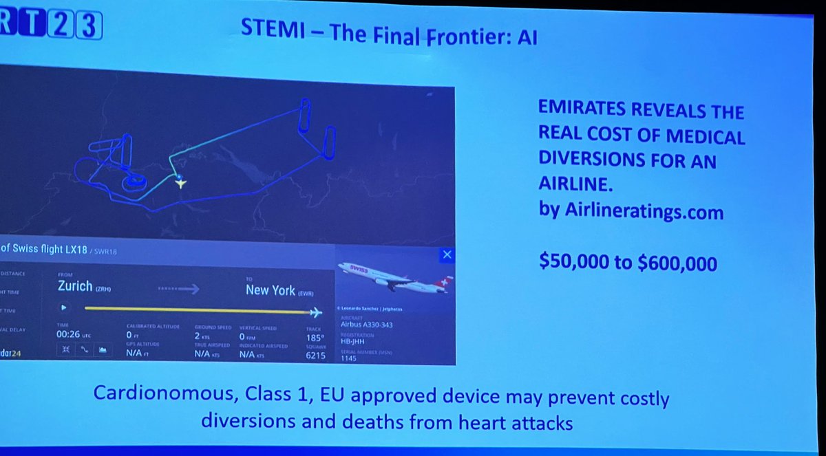 Samir Mehta beyond D2B time need symptom to 🎈 time via #TelemedNow 
Latin #Telemedicine 100 million StEMI Dx lead 1 ( less accurate than V1 but good enough) 
Patient activated app - EMS dispatch, IC, GpS tracking
Cardionomous- AI directed or autonomous ( on steering wheel #CRT23