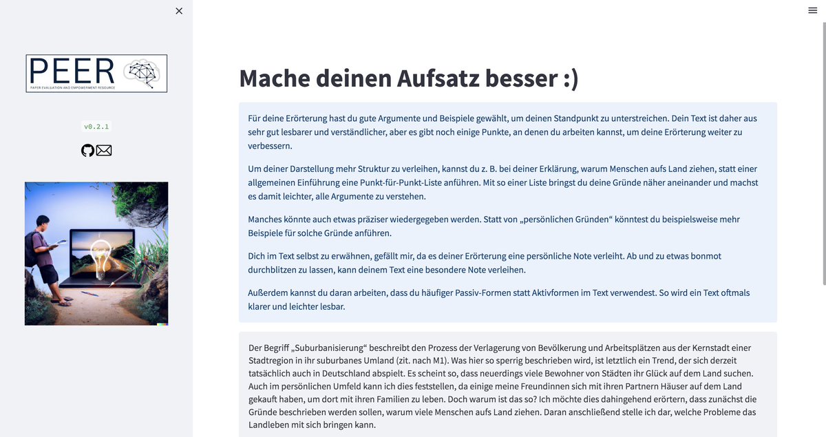 Kai Wörner (@woe_real) on Twitter photo Das könnte ein #KI-Gamechanger sein: „PEER“ <a href="/TU_Muenchen/">TU München</a> (edu.sot.tum.de/en/hctl/forsch…) gibt konstruktives und motivierendes Feedback zu verschiedenen Aufsatzformen. Das ist etwas, was man im Auge behalten sollte. #Twlz #BayernEdu Das könnte ein #KI-Gamechanger sein: „PEER“ <a href="/TU_Muenchen/">TU München</a> (edu.sot.tum.de/en/hctl/forsch…) gibt konstruktives und motivierendes Feedback zu verschiedenen Aufsatzformen. Das ist etwas, was man im Auge behalten sollte. #Twlz #BayernEdu