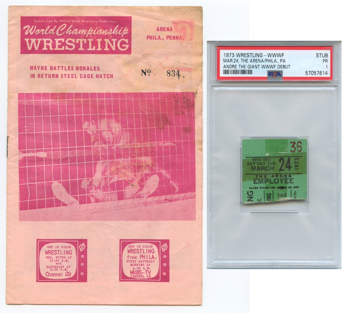 KNAPPCOLLECTION's tweet photo. Andre The Giant's WWWF debut - March 24, 1973 #AndreTheGiant #WrestlingTickets #TheHobby #PSA #WrestlingPrograms https://t.co/fGUhlzOIqE