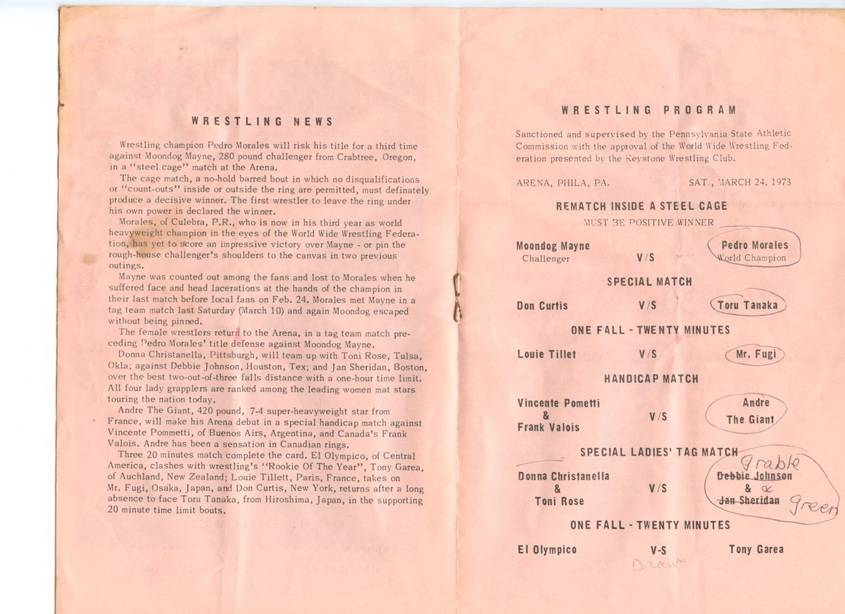 KNAPPCOLLECTION's tweet photo. Andre The Giant's WWWF debut - March 24, 1973 #AndreTheGiant #WrestlingTickets #TheHobby #PSA #WrestlingPrograms https://t.co/fGUhlzOIqE