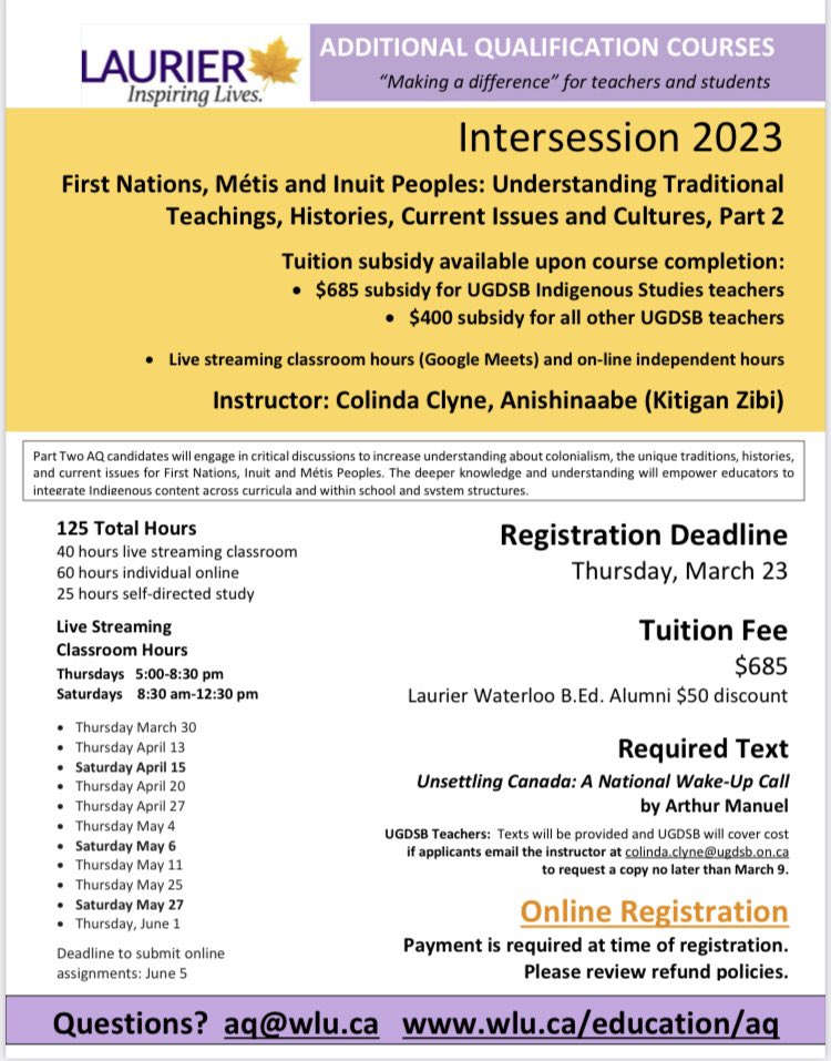 I’m facilitating  #IndigenousEd AQ Part 2 starting 30 March. Join me as we dive more deeply into Indigenous pedagogies &amp; embedding Indigenous content into practice. Subsidy for <a href="/ugdsb/">Upper Grand DSB</a> educators. Live-streaming bc I’m a firm believer that the best learning happens in conversation