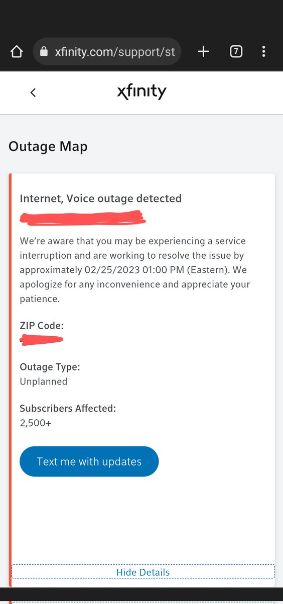 _PixieGinger_'s tweet photo. @Xfinity Just being told "there's an outage in your area" but zero other information, and the "restoration estimation" was an hour ago so they changed it to "as soon as possible." Awesome. 😒 https://t.co/uNu8EKsBJ8