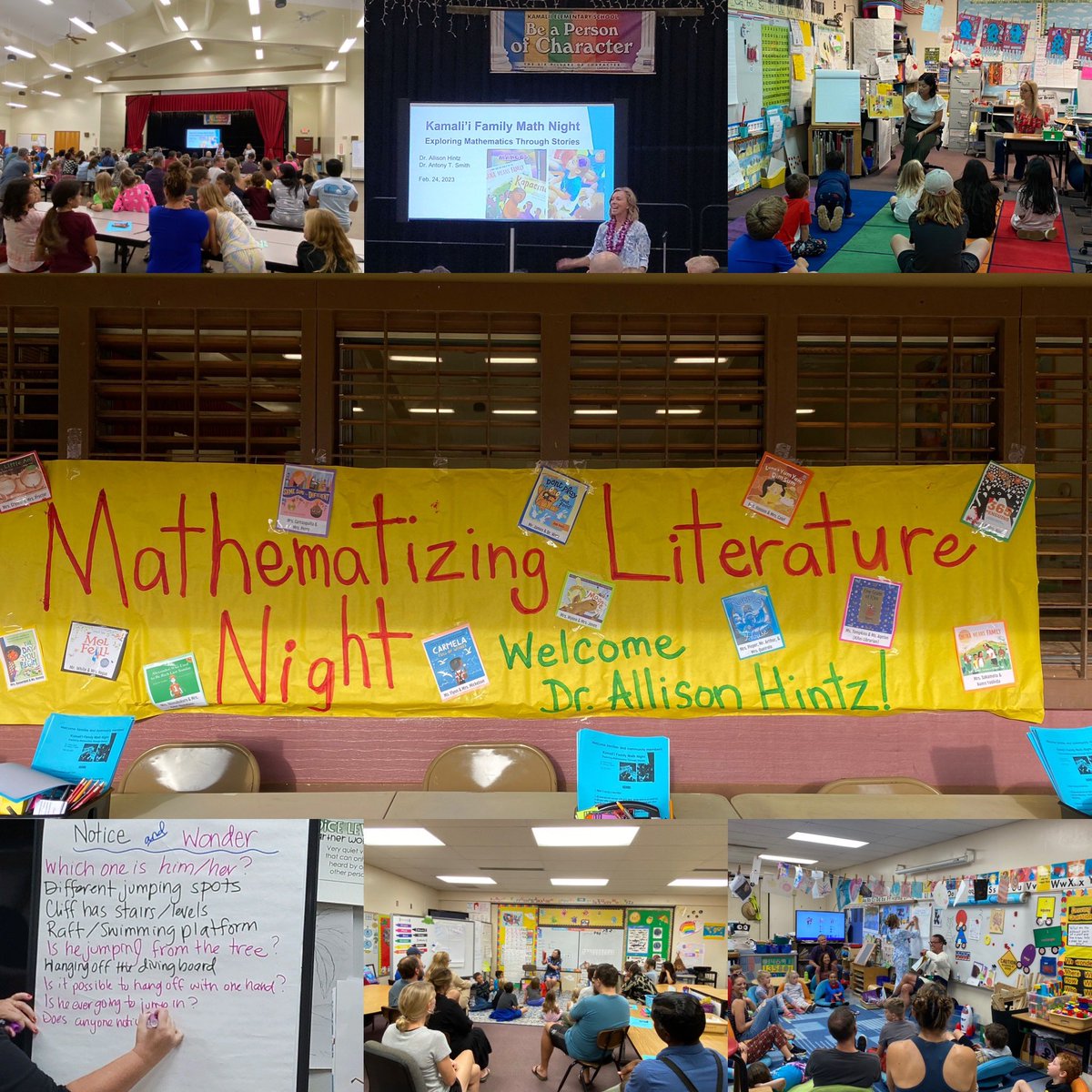 KamaliiSchool's tweet image. So grateful to have @allisonhintz124  return to our school to share Mathematizing Children’s Literature with our families. “Any story and illustration is a math story”.  Thank you to our staff that demonstrated how to notice and wonder as we read books!  Mahalo to our community