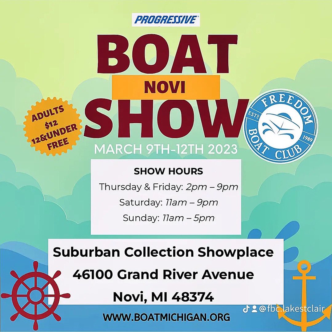 FBCLakeStClair's tweet photo. HEY EVERYONE! 🛥️
Just a reminder that the first day of the Novi Boat Show is in 12 days. You are invited to hang out and get excited about the upcoming boating season with us! #novi #detroit #michigan #boating #fbc #summer #season #booth https://t.co/5AZ4n3scyU