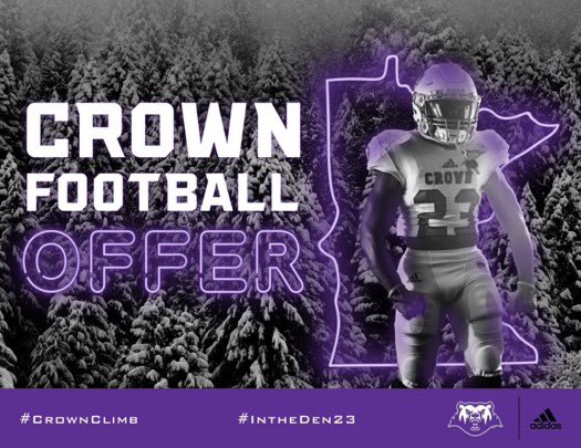 Truly blessed to announce that I have received an offer from <a href="/CrownCollegeFB/">Crown College Football</a> after talking with <a href="/_Coach_Franz/">Coach Franz</a>!