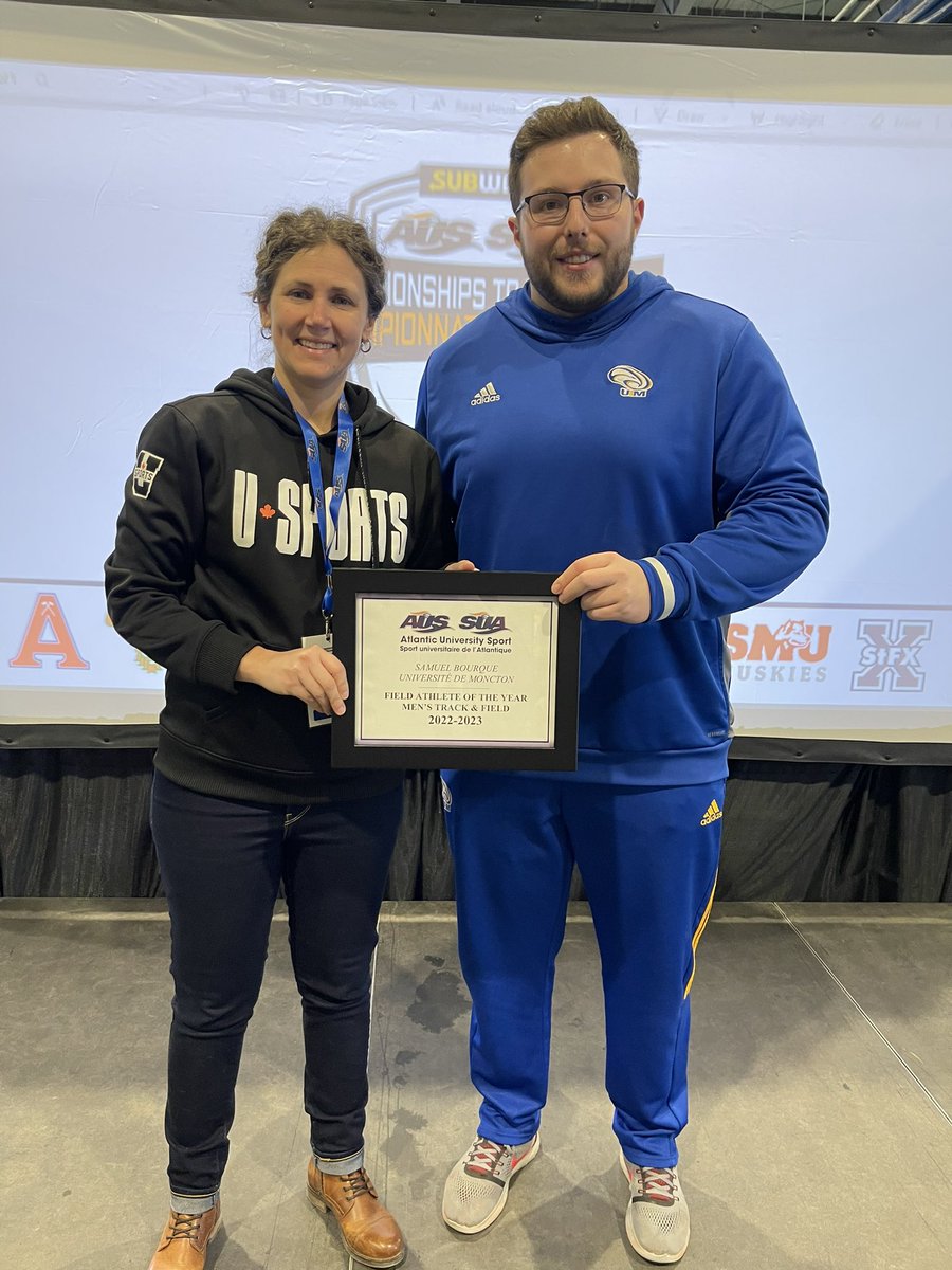 Félicitations à nos <a href="/aiglesbleus/">Aigles Bleus - Aigles Bleues</a> pour les belles performances au Championnat d’athlétisme <a href="/AUS_SUA/">Atlantic University Sport</a>.  Plusieurs médailles et prix majeurs. Je suis très fière de vous 🦅😊