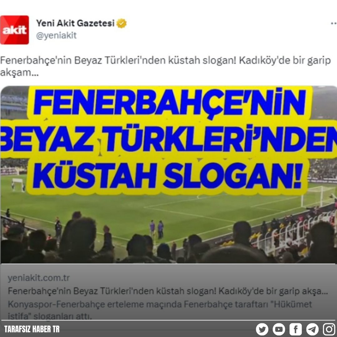 Yeni Akit 'hükümet istifa' sloganı atan Fenerbahçe taraftarlarını küstahlıkla suçladı.
#Fenerbahce #yeniakitgazetesi #fenerbahcekonya