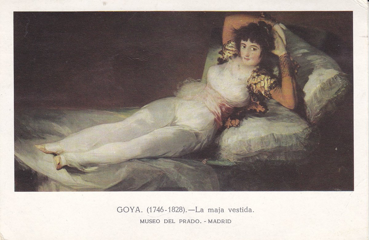 MarjeMolder's tweet photo. #philately #vintage #Spanish #postcard of painting “The Clothed Maja” by #Goya Museo del Prado in #Madrid PU #Stamps 1 PTA (1964) ‘Cloisters’ Sc: 1212 Yt: 1215 Mi: 1440 + 5 PTAS (1964) marking war for #Ifni Sc 1069 Yt 1212 Mi 1437 PM Madrid 3/21//1964 #BC  #timbres #estampillo https://t.co/I5epc0W1kr