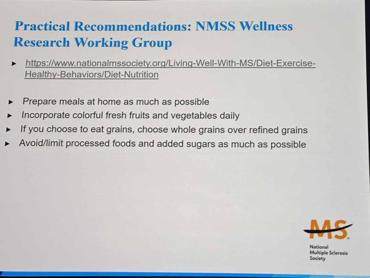 drbarrysinger's tweet photo. Katz Sand: Diet directly affects gut microbiome that influences immune effects in the 🧠. Mediterranean-style MIND diet associated with less thalamic volume loss in RADIEMS cohort.  #ACTRIMS2023 #ACTRIMSForum https://t.co/jQHRppPNJW