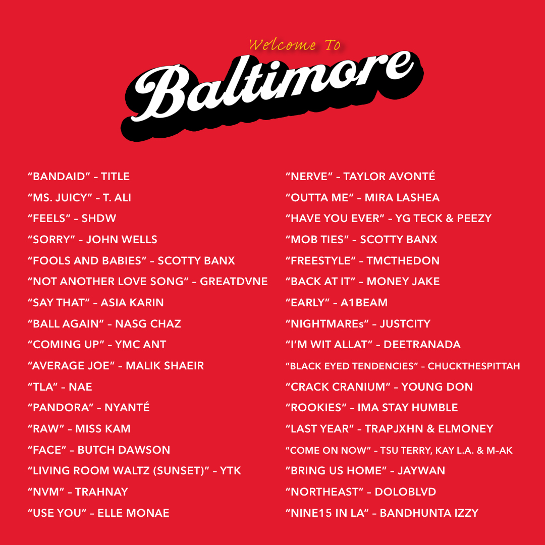 justicegray__'s tweet photo. Updated @parkmag_'s “Welcome To Baltimore” playlist with new music from @TitleDKing, @SHDWraps, @johnwells__, @GreatDvne, @butchysanti, @YGTECK_AFTM, @_Tmcthedon, @deetranada, @Jaywan410, &amp; more

📍https://t.co/wKLxgsrNvM https://t.co/QheW7LTfdp