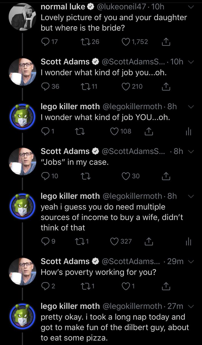 legotrillermoth's tweet photo. after three bloody years, my bitter rivalry with Scott Adams has seemingly come to a conclusion. all i can say isโฆ you come at the king, you best not miss ๐คทโโ๏ธ #WhoMustGo #SmokingOnThatDilbertPack https://t.co/MASuNTwjzk
