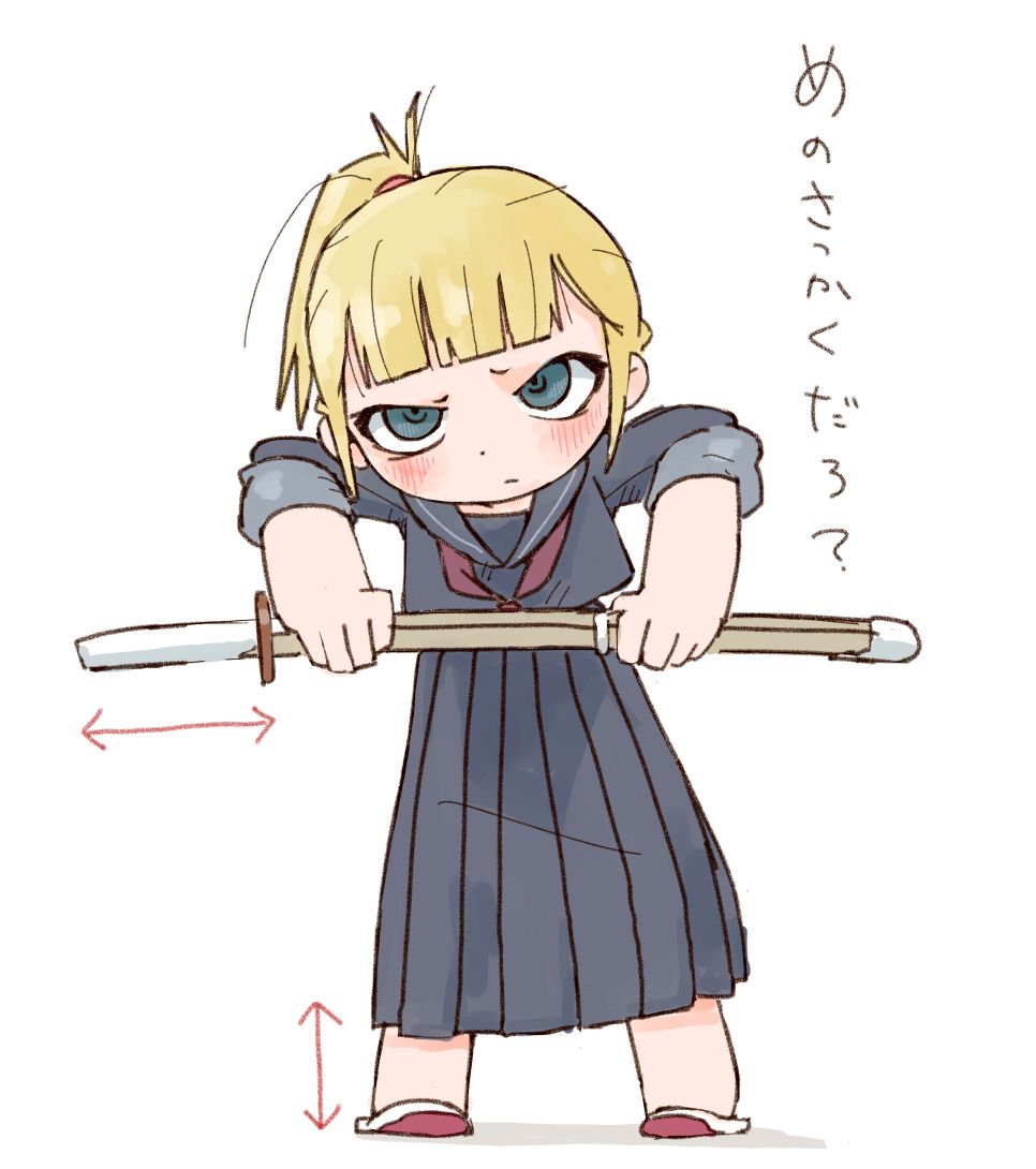1girl solo school uniform blonde hair sword weapon serafuku  illustration images
