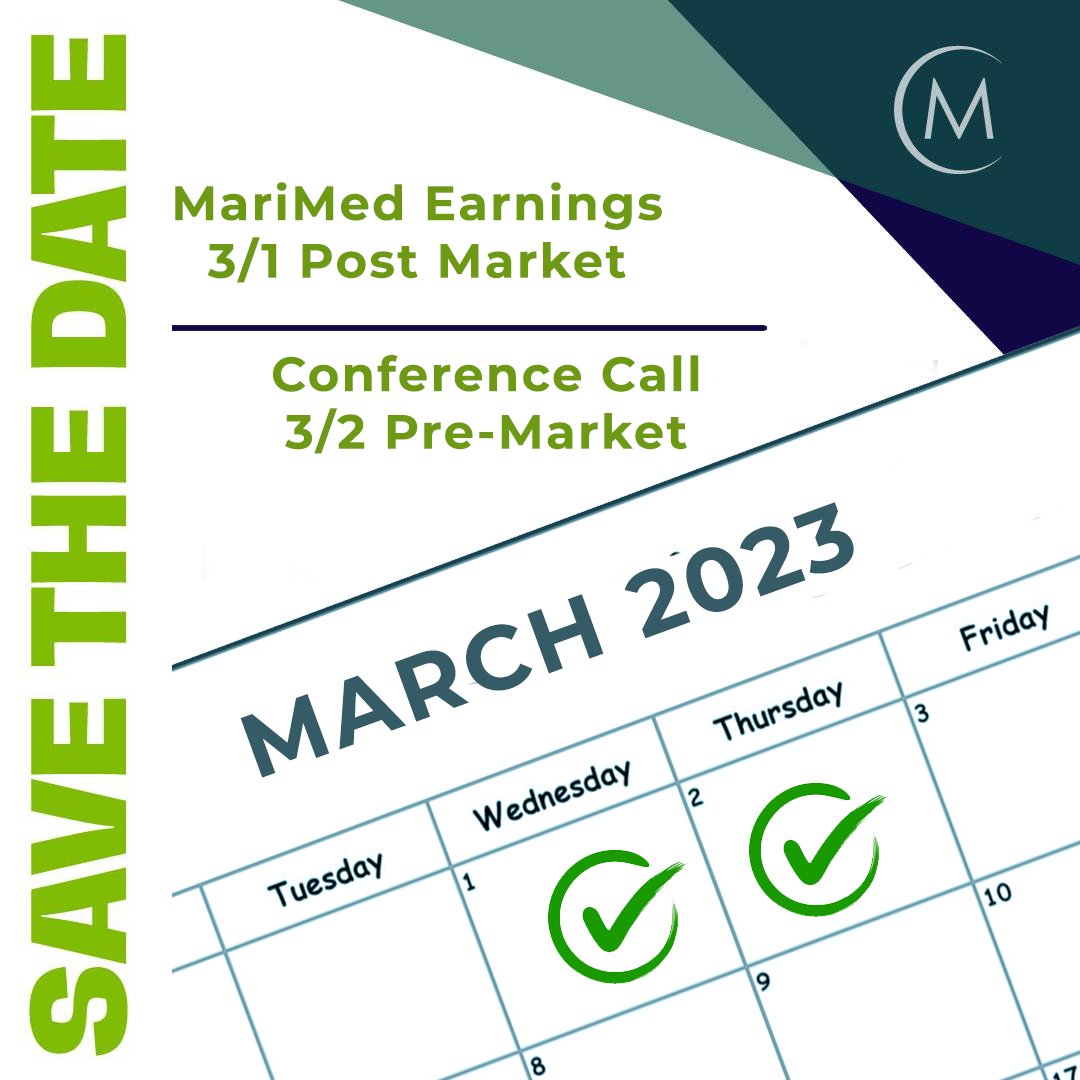 MariMed_Inc's tweet image. Big News from MariMed is coming this week…so save the date!  #MariMed #earnings #conferencecall #Q4 #2022 #cannabis