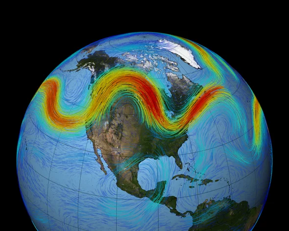 Jet stream’s only exists because of difference in temperatures between icy North Pole and the warm equator where air currents flow from west to east around the globe As temperatures differences between North Pole and Equator lessen, Jet steam becoming wavier swing further South