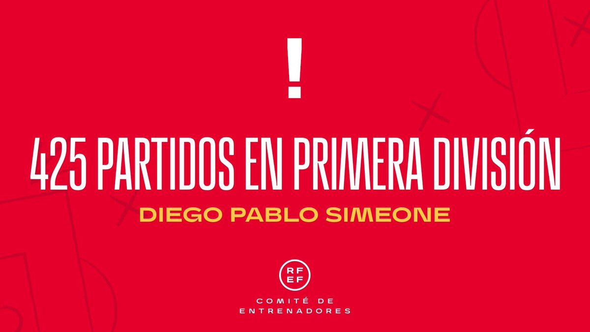 🆕✌️RÉCORD✌️
<a href="/Simeone/">Diego Pablo Simeone</a> se convierte, con 4️⃣2️⃣5️⃣ partidos con el <a href="/Atleti/">Atlético de Madrid</a> 🔴⚪ en Primera División, en el entrenador con más encuentros dirigidos en la categoría con un mismo club

✅ 2️⃣5️⃣7️⃣
🟰 1️⃣0️⃣0️⃣
❌ 6️⃣8️⃣

#EntrenadorRFEF