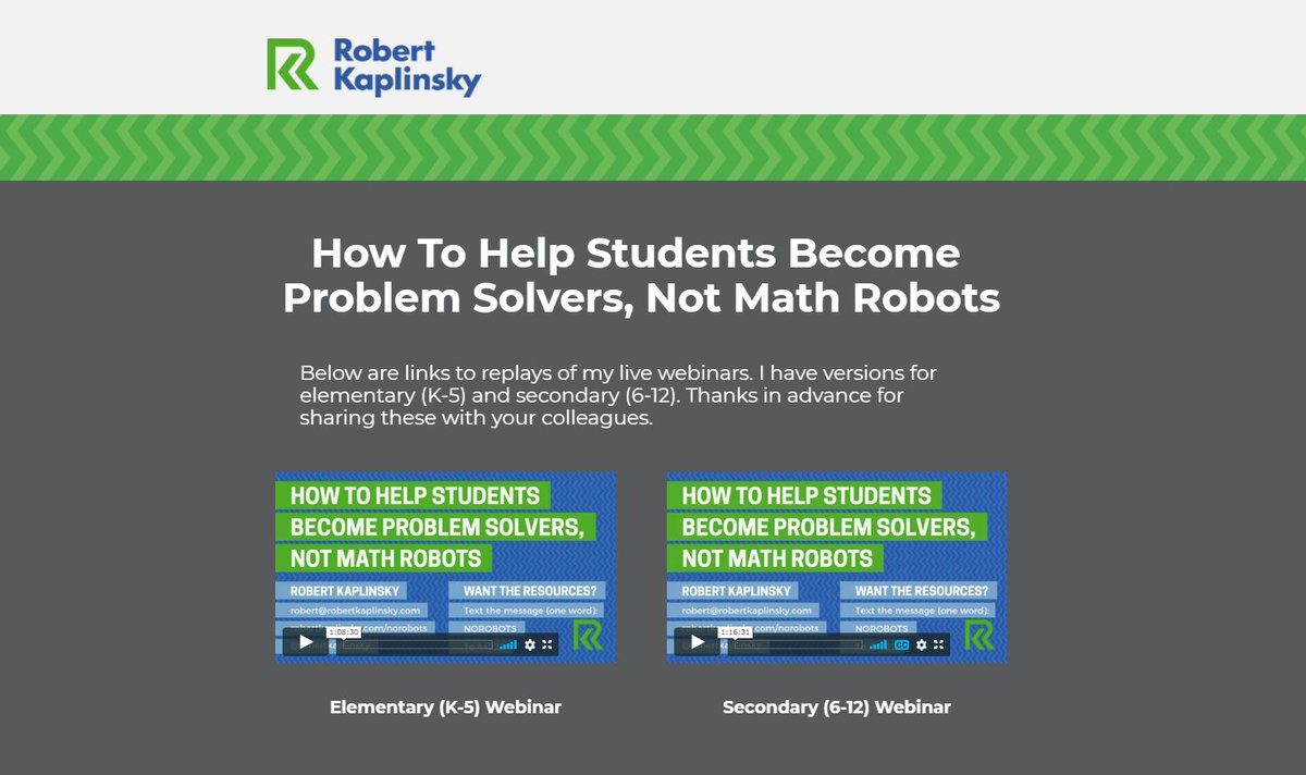 Tired of students getting correct answers, yet not really understanding what they're doing? Then you should check out the recording of my How To Help Students Become Problem Solvers, Not Math Robots webinar with K-5 &amp; 6-12 versions.
robertkaplinsky.com/norobotswebinar #pd #iteachmath