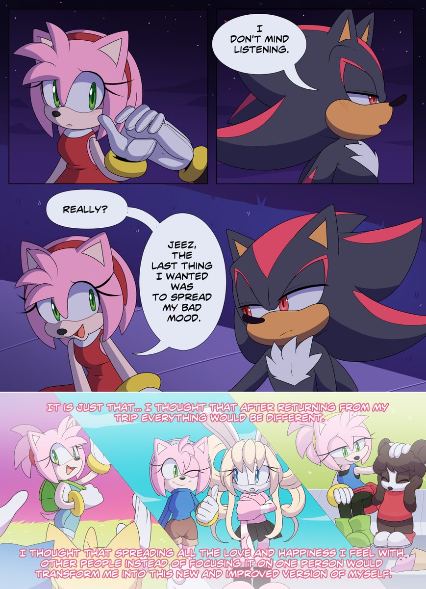 Chocomilk Fanfic on X: Context: Amy and Shadow went out as friends, or so  Amy thought, Shadow thought it was a date 😆, but a gossip show saw them and  now they're