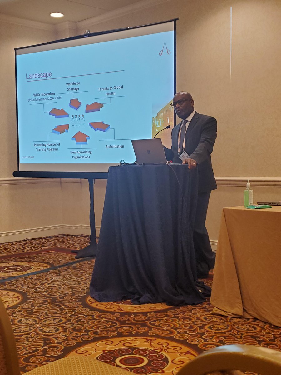 acgme's tweet image. In discussing post-graduate medical education beyond the COVID-19 pandemic, #ACGMEGlobalServices Executive Vice President John Ogunkeye reminded the audience at #ACGME2023 that the COVID-19 pandemic was not causative of change, but accelerative. #PGME #MedEd #MedTwitter
