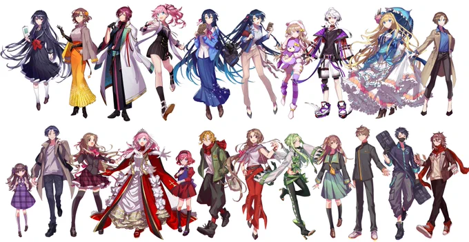 公開済みのコミッション+adopt+自キャラのみだけど並べたら立ち絵いっぱいになってた 
