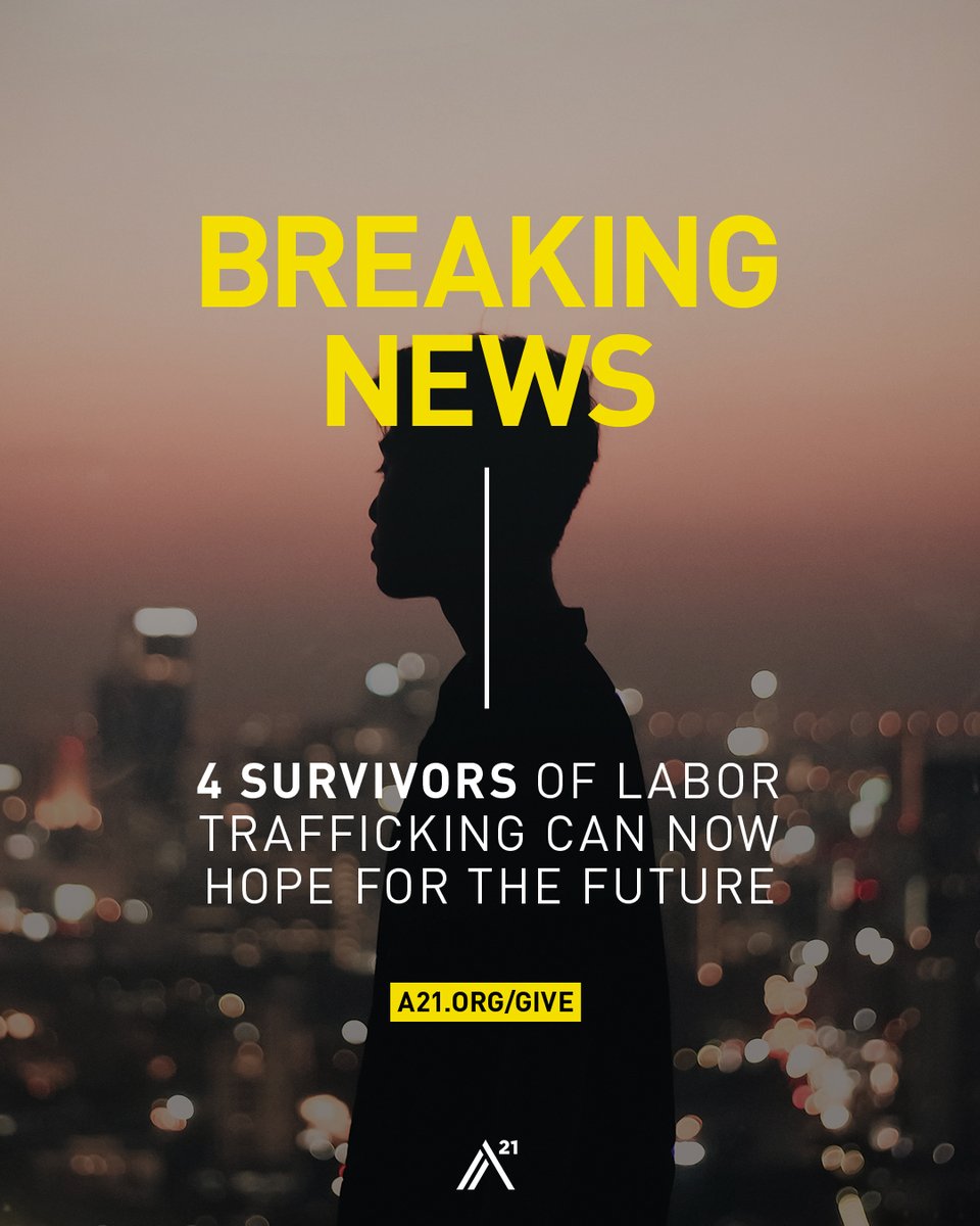 A21's tweet photo. #BREAKINGNEWS A21 Thailand has welcomed 4 survivors of labor trafficking into our Aftercare program! Our Thai team will continue to provide counseling, accommodation assistance, and educational support, &amp; more. We are committed to these survivors. They can hope for the future. https://t.co/UgiJlpxI2w