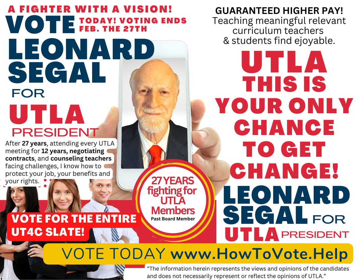 ARE YOU A #UTLA MEMBER? 
Do you want things to change for the better?
PLEASE VOTE TODAY!

Visit HowToVote.Help for our slate and help voting!

#LAUSD #Teachers #Union #TeachersUnion #TeachersStrike #BetterPay #HigherWages