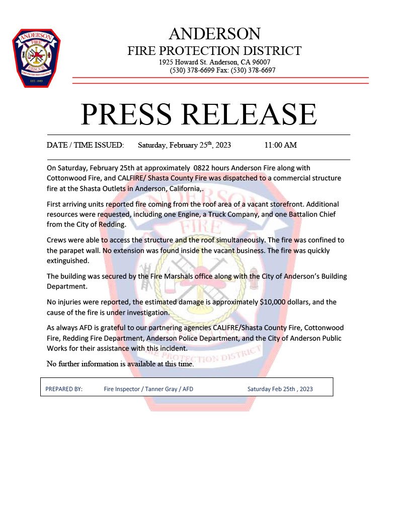 AndersonFire46's tweet photo. AFD Press Release. https://t.co/jhiki8BPEE
