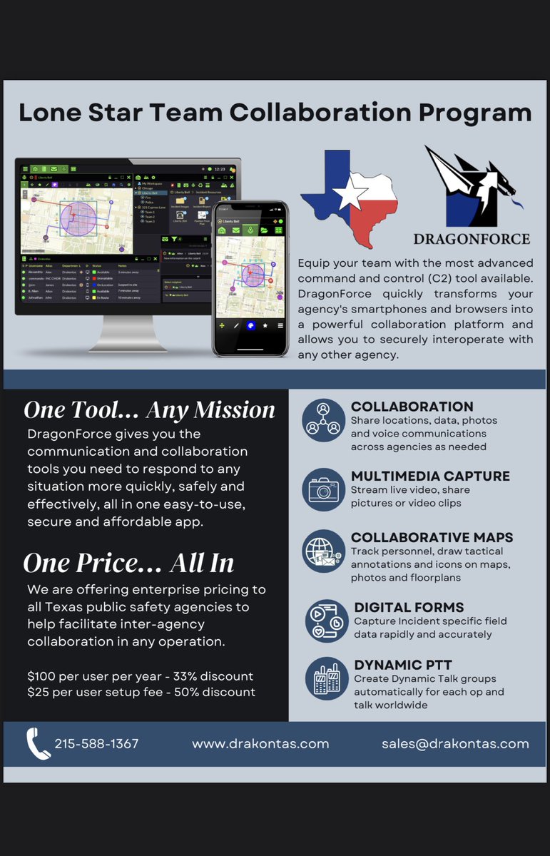 We are grateful to be supported by DragonForce this season. Enterprise pricing for any Texas public safety org. Mention the code CEM when you book your demo to see how this software brings existing technologies into a COP and adds additional features. #EMGTwitter