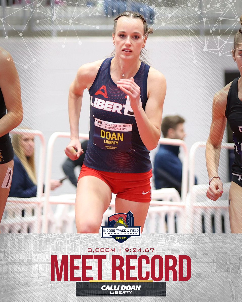 MEET RECORD‼️

Congratulations to <a href="/Liberty_XCTF/">Liberty XC & TF</a>'s Calli Doan on setting a new #ASUNTF Indoor Championship record in the 3,000m with her time of 9:24.67! 👏

#ASUNBuilt | @ASUNXCTF | #RiseWithUs 🔥
