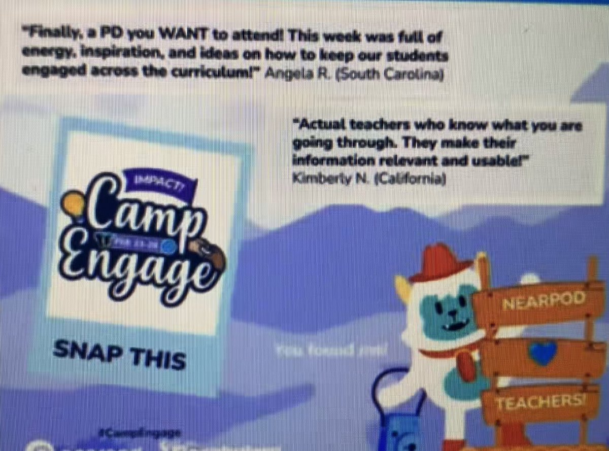edlayne920's tweet photo. Ready to engage in some fun learning this weekend!  Opening Ceremony for @nearpod @Flocabulary #CampEngage https://t.co/ktsYeMicUs