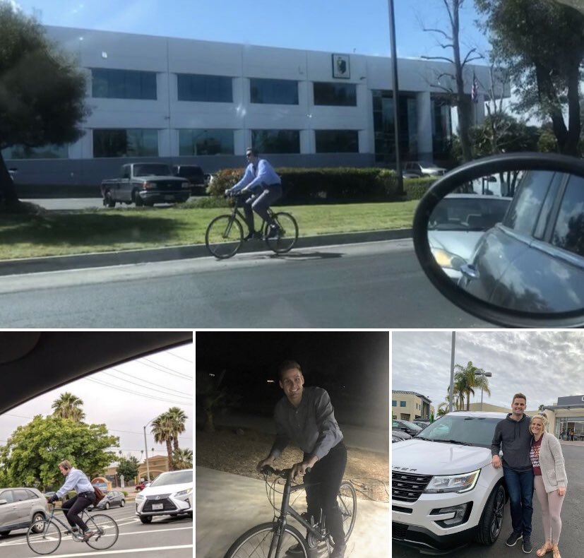 When I moved back to California 5 years ago, my wife and I shared a car with 2 kids to save money. 

I rode a bike to work for 9 months. 

I told people I did it for the exercise, but really it was the best financial solution I could come up with at the time. 

My boss was